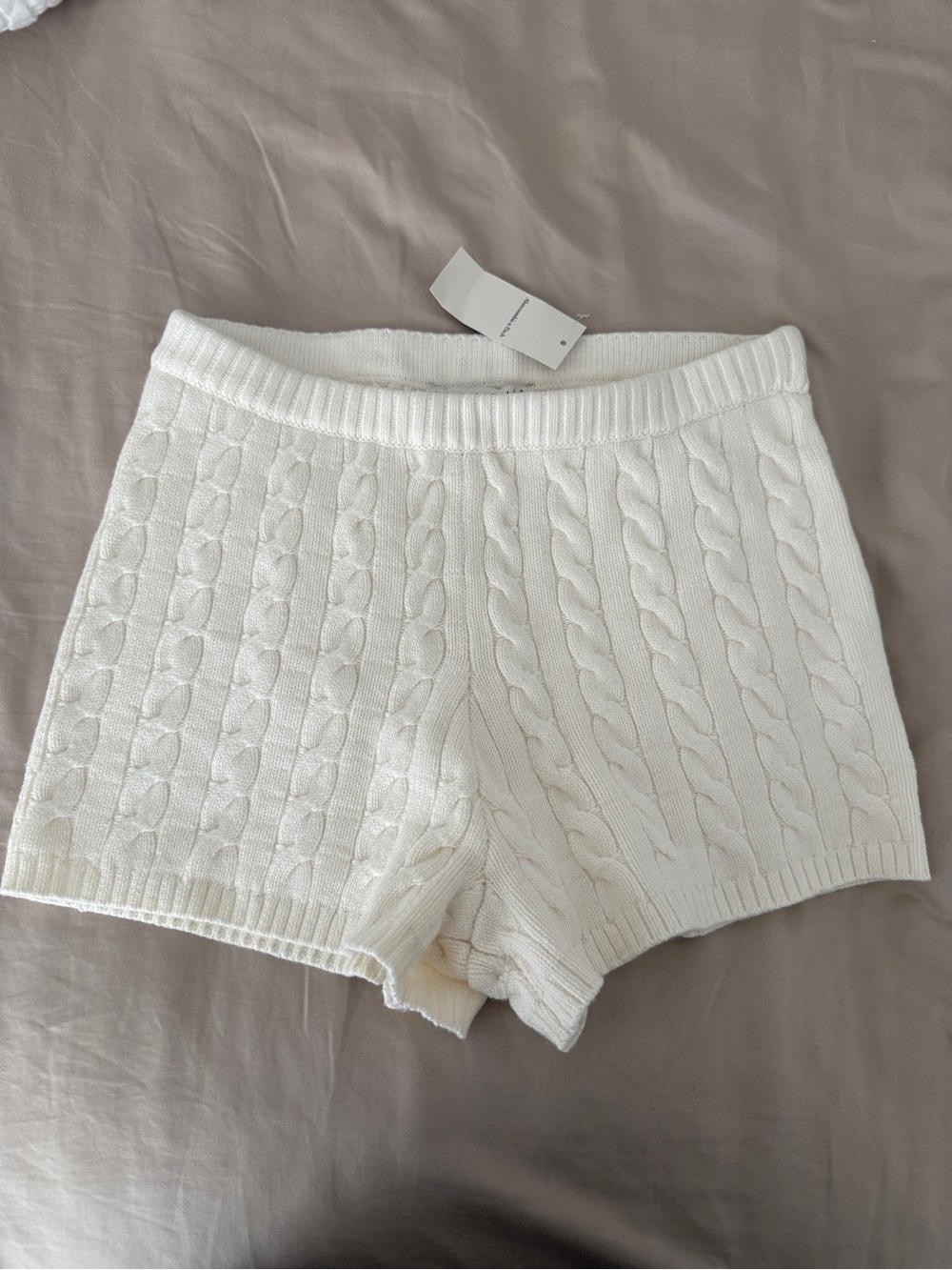 Abercrombie & Fitch White Cable-Knit High Waist Shorts